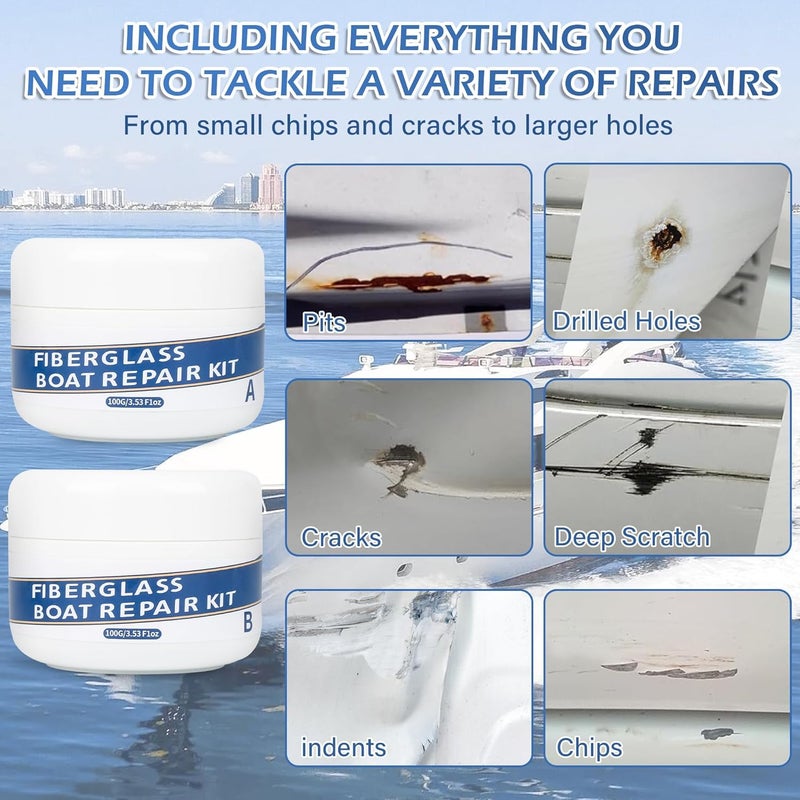 VerdeVilla Marine Fiberglass Repair Kit for Boats, 200g/7.06oz Gel Coat Kepair kit for Boats, Epoxy Filler for Repairs Cracks, Scratches, Debris, Holes, Gaps, Suitable for Fiberglass, Acrylic, Porcelain - Image 2